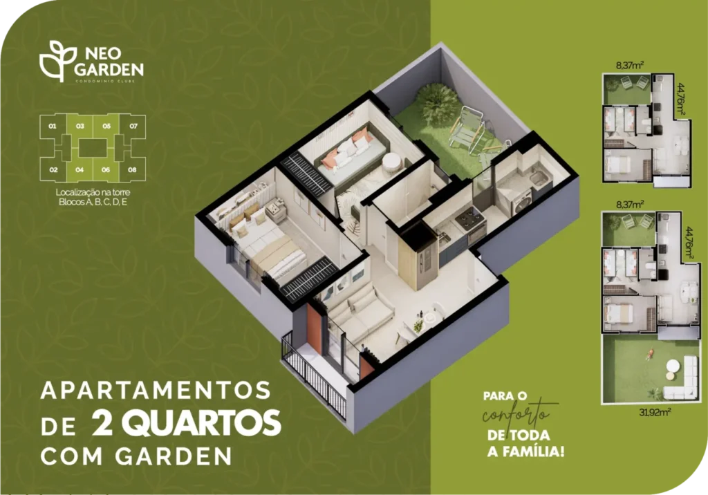 Planta apartamento 2 quartos com garden neo garden