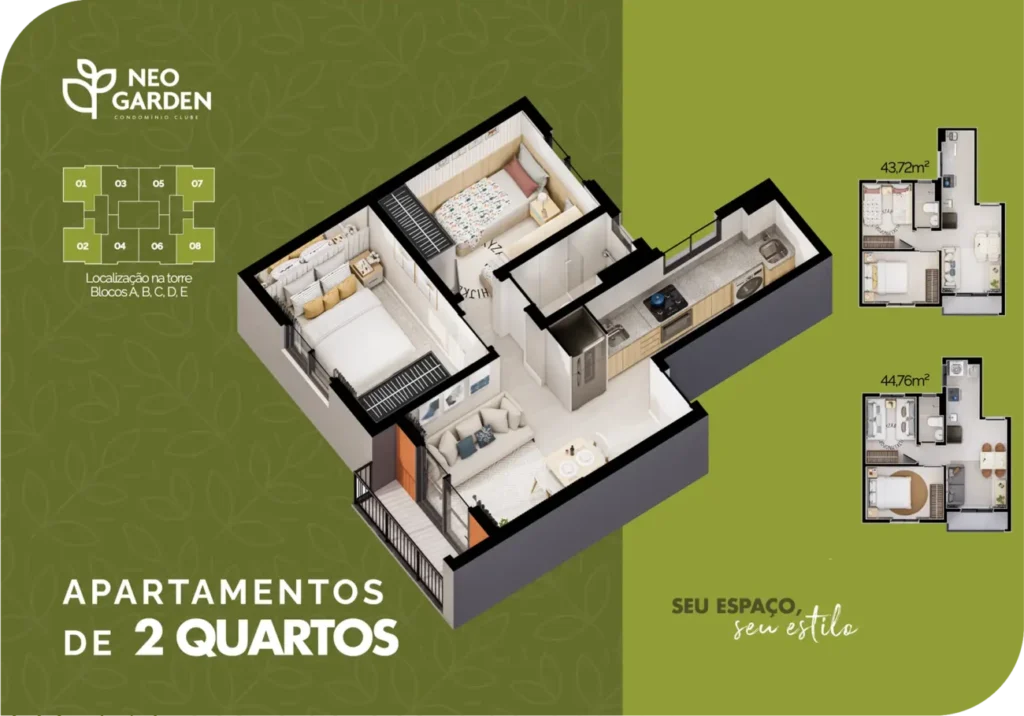 Planta apartamento 2 quartos neo garden